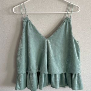 Aerie Tank Top Crushed Velvet Ruffle Tiered Swing Women’s Small Mint Green